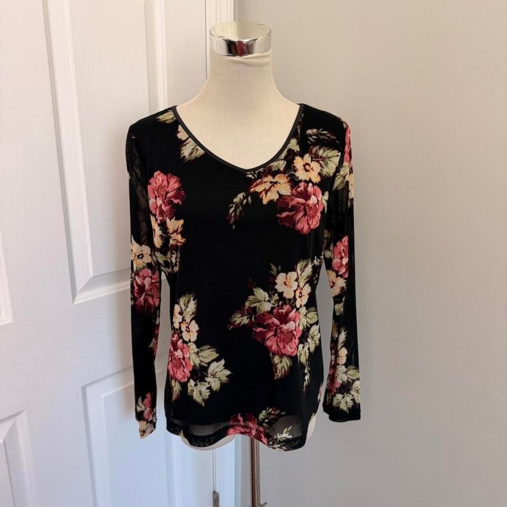 Y2K BLACK EMMA JAMES FLORAL MESH LONG SLEEVE TOP